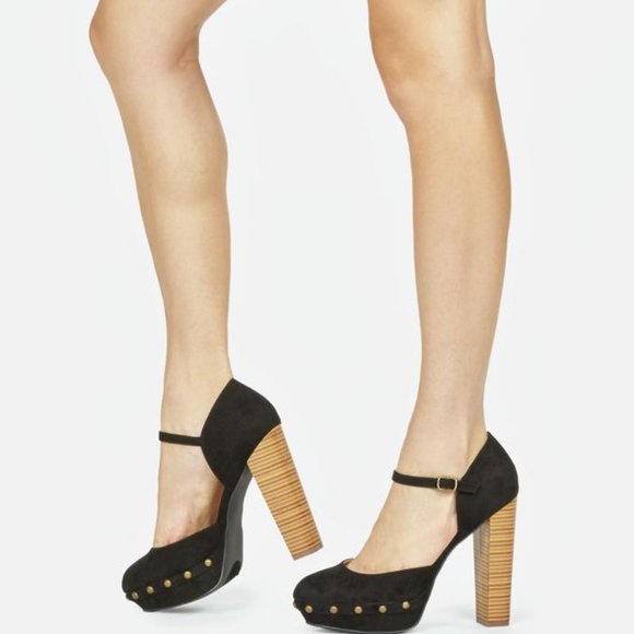 JUSTFAB Grasie Black High Heels Sz 9 platform Bloc - Picture 1 of 5